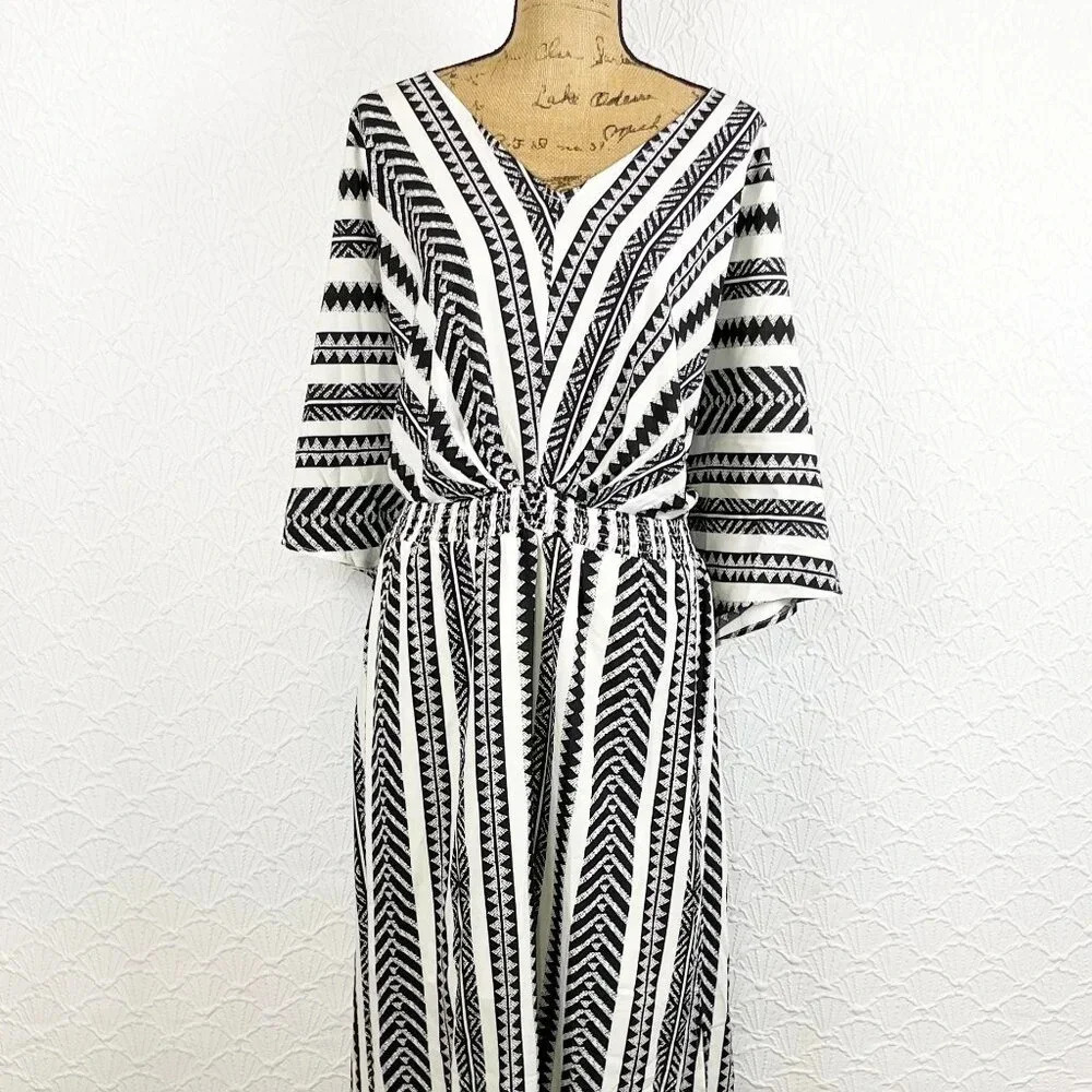 NWT Solid Geometric Dolman Sleeve Pocket Shirred Split Hem Dress - Picture 3 of 6